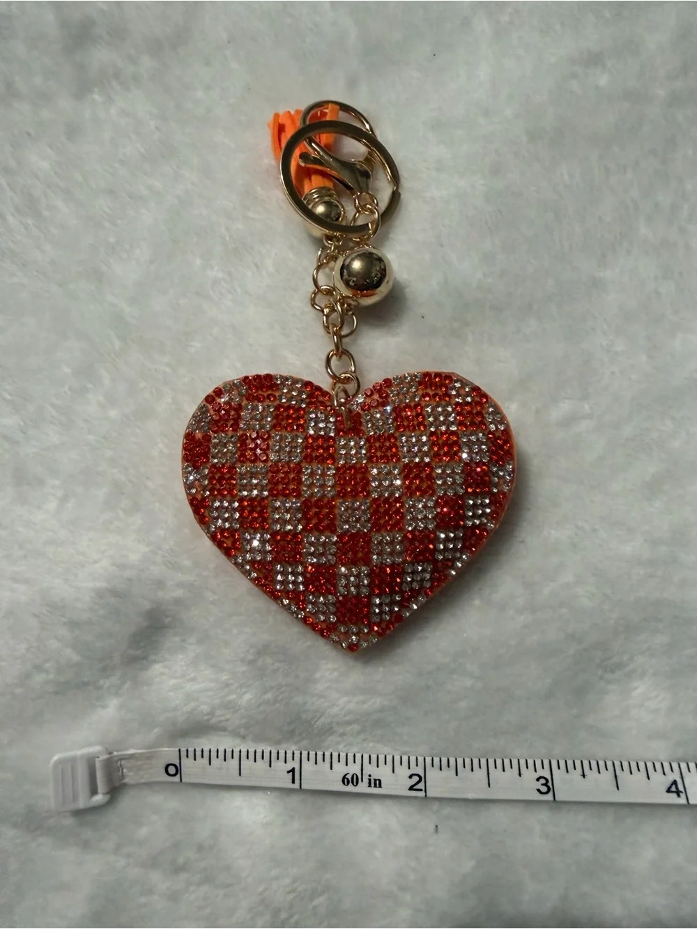 Plushy Orange& Silver Rhinestone Heart Keychain/ Bag Charm